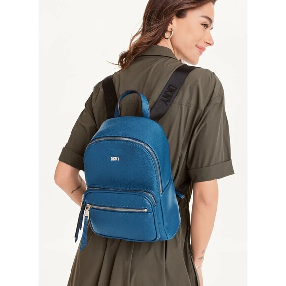 New DKNY Maxine Backpack Leather Light Midnight Blue - Picture 3 of 4